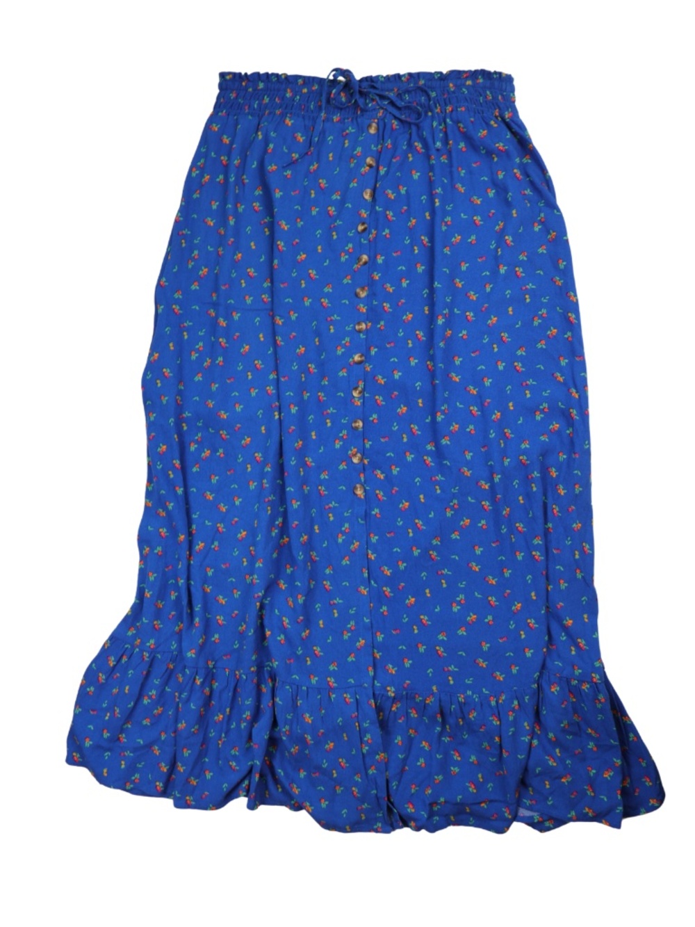 DIP Blue Ditsy Floral Button Front Ruffle Midi Skirt M